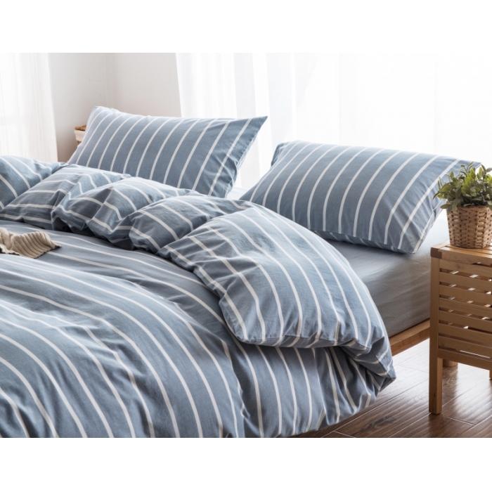 91家纺网 家纺一手货源 找家纺 玖玖爱 水洗棉四件套床单款 浅灰白条