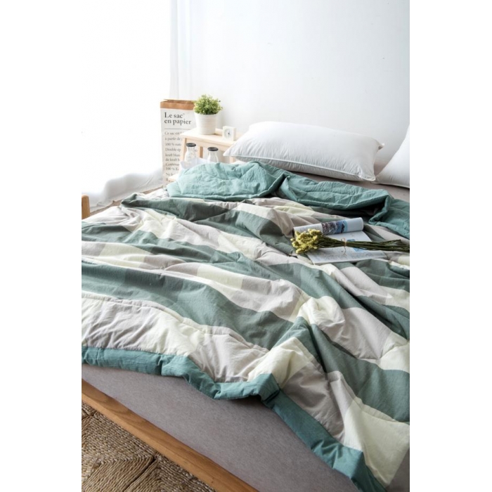 91家纺网 家纺一手货源 找家纺  玖玖爱 水洗棉夏被 绿大格