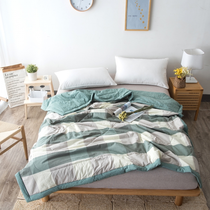 91家纺网 家纺一手货源 找家纺  玖玖爱 水洗棉夏被 绿大格