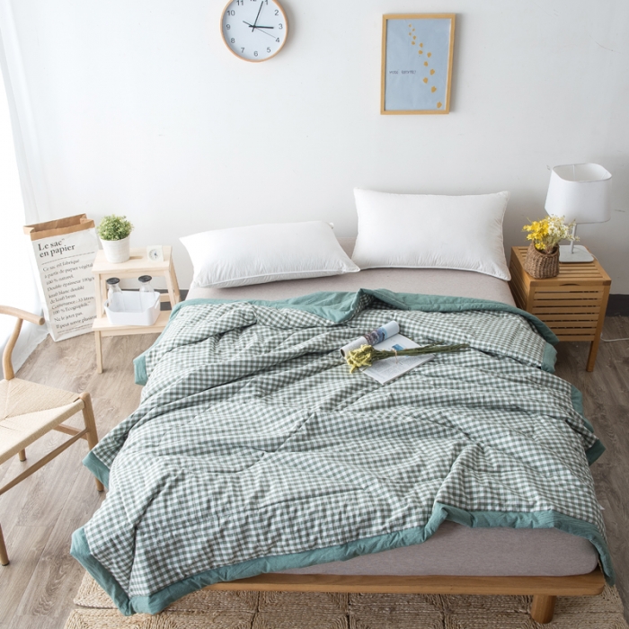 91家纺网 家纺一手货源 找家纺  玖玖爱 水洗棉夏被 绿小格