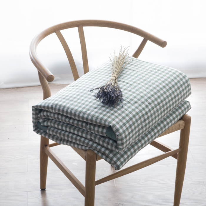 91家纺网 家纺一手货源 找家纺  玖玖爱 水洗棉夏被 绿小格