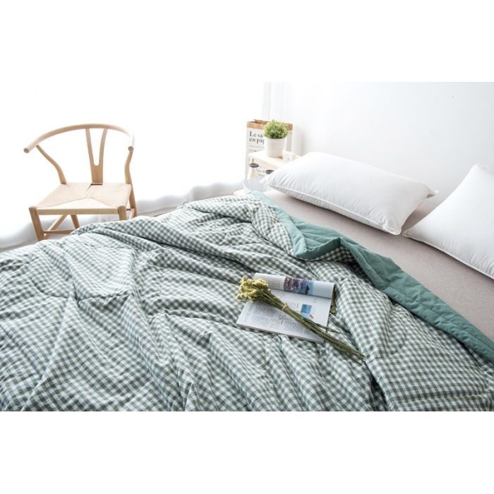 91家纺网 家纺一手货源 找家纺  玖玖爱 水洗棉夏被 绿小格