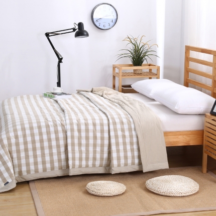  玖玖爱 水洗棉夏被 米白三分格