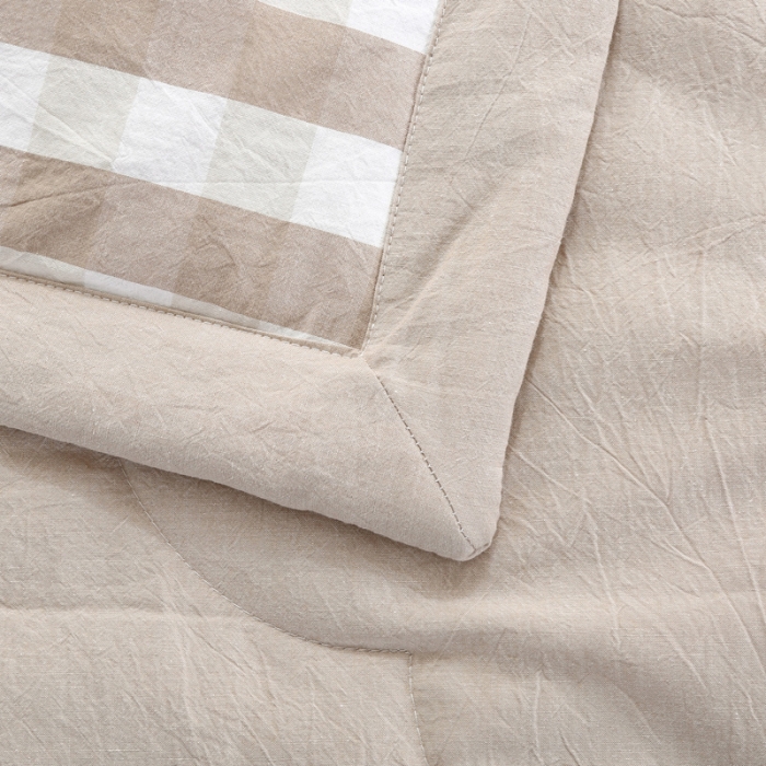 91家纺网 家纺一手货源 找家纺  玖玖爱 水洗棉夏被 米白三分格