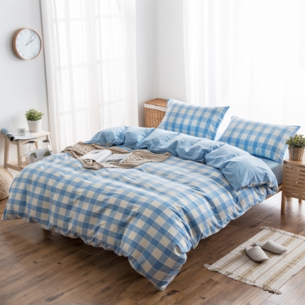 91家纺网 家纺一手货源 找家纺 玖玖爱 水洗棉四件套床单款  提花蓝