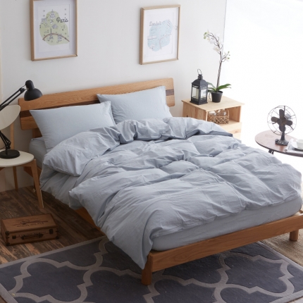 91家纺网 家纺一手货源 找家纺 玖玖爱 水洗棉四件套床单款 纯浅兰