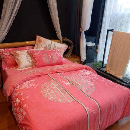 91家纺网 家纺一手货源 找家纺 玖玖爱 60磨毛四件套 云香凝梦红