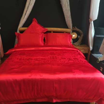 91家纺网 家纺一手货源 找家纺 玖玖爱 天丝四件套 繁景大红