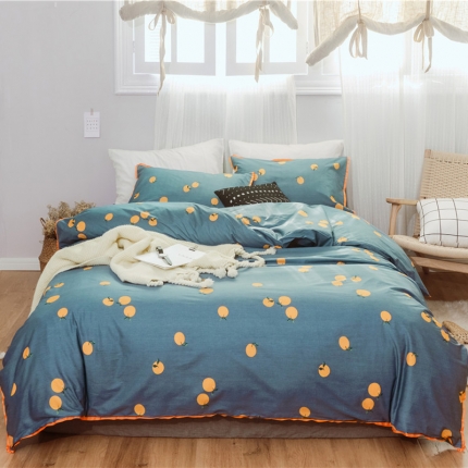 91家纺网 家纺一手货源 找家纺 玖玖爱 日式混搭水洗棉全棉四件套 甜橙