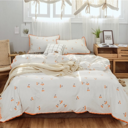 91家纺网 家纺一手货源 找家纺 玖玖爱 日式混搭水洗棉全棉四件套 樱桃