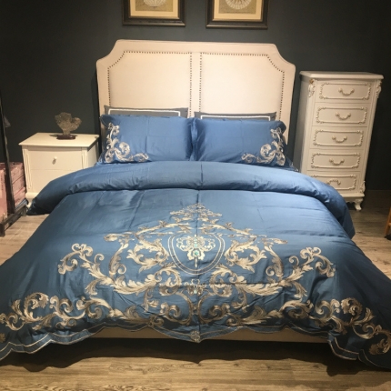 91家纺网 家纺一手货源 找家纺 玖玖爱2020新款80支长绒棉工艺绣花系列四件套曼瑞-流金兰