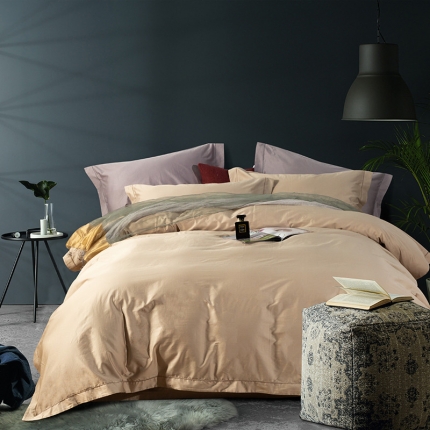 91家纺网 家纺一手货源 找家纺 玖玖爱 2019新款100支长绒棉纯色四件套 卡其色