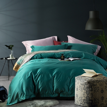 91家纺网 家纺一手货源 找家纺 玖玖爱 2019新款100支长绒棉纯色四件套 薄荷色