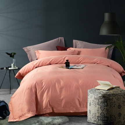 91家纺网 家纺一手货源 找家纺 玖玖爱 2019新款100支长绒棉纯色四件套 粉红色