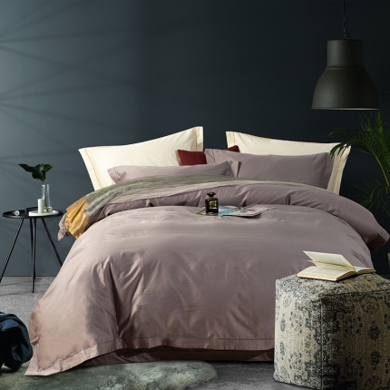 91家纺网 家纺一手货源 找家纺 玖玖爱 2019新款100支长绒棉纯色四件套 棕灰色