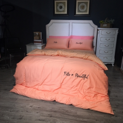 91家纺网 家纺一手货源 找家纺 （总）玖玖爱 2019新款纯色绣花条格两用四件套