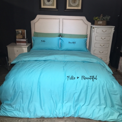 91家纺网 家纺一手货源 找家纺 （总）玖玖爱 2019新款纯色绣花条格两用四件套