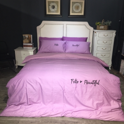 91家纺网 家纺一手货源 找家纺 玖玖爱 2019新款纯色绣花条格两用四件套 简约记忆-浅雪青