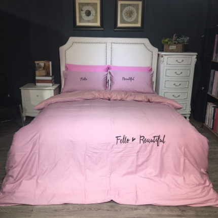 91家纺网 家纺一手货源 找家纺 （总）玖玖爱 2019新款纯色绣花条格两用四件套