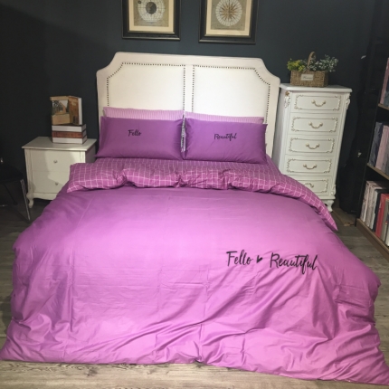 91家纺网 家纺一手货源 找家纺 （总）玖玖爱 2019新款纯色绣花条格两用四件套