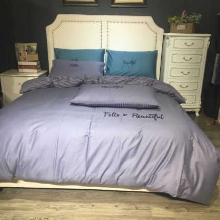 91家纺网 家纺一手货源 找家纺 （总）玖玖爱 2019新款纯色绣花条格两用四件套