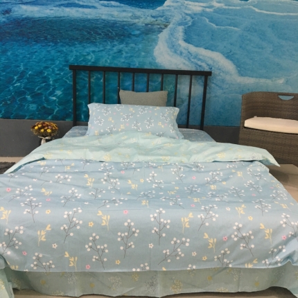 91家纺网 家纺一手货源 找家纺 玖玖爱 2019新款开学季学生三件套 情暖花开-蓝