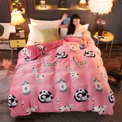 91家纺网 家纺一手货源 找家纺 雨洋家纺 2018新款加厚保暖金貂绒单品被套波斯猫