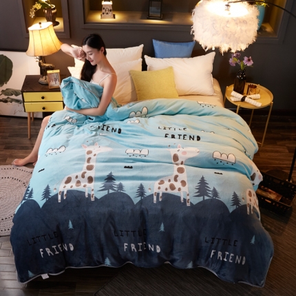 91家纺网 家纺一手货源 找家纺 雨洋家纺 2018新款加厚保暖金貂绒单品被套长颈鹿