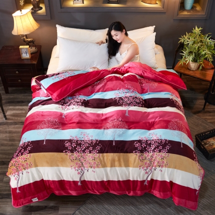 雨洋家纺 2018新款加厚保暖金貂绒单品被套发财树