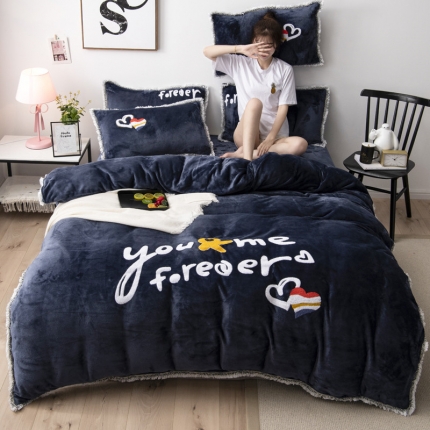 雨洋家纺 2019新款毛巾绣四件套 深灰