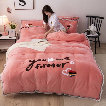 雨洋家纺 2019新款毛巾绣四件套 西瓜红