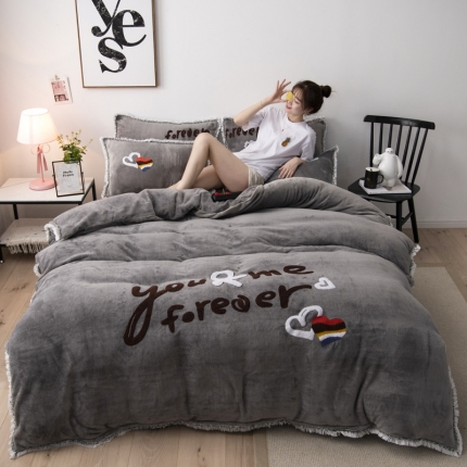 雨洋家纺 2019新款毛巾绣四件套 银灰