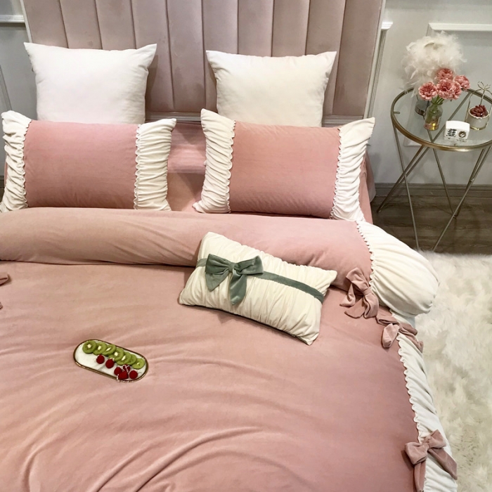 91家纺网 家纺一手货源 找家纺 星野 2019新款宝宝绒韩版小公主四件套 贝儿-豆沙绒