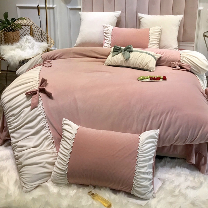 91家纺网 家纺一手货源 找家纺 星野 2019新款宝宝绒韩版小公主四件套 贝儿-豆沙绒