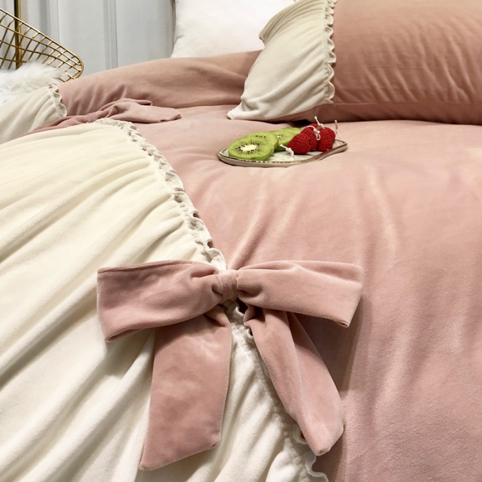 91家纺网 家纺一手货源 找家纺 星野 2019新款宝宝绒韩版小公主四件套 贝儿-豆沙绒