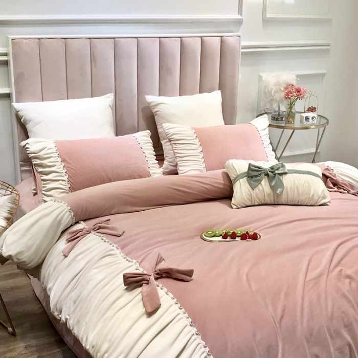 91家纺网 家纺一手货源 找家纺 星野 2019新款宝宝绒韩版小公主四件套 贝儿-豆沙绒