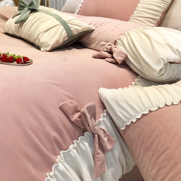 91家纺网 家纺一手货源 找家纺 星野 2019新款宝宝绒韩版小公主四件套 贝儿-豆沙绒