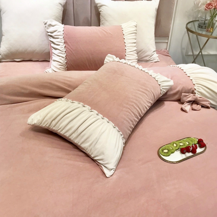 91家纺网 家纺一手货源 找家纺 星野 2019新款宝宝绒韩版小公主四件套 贝儿-豆沙绒