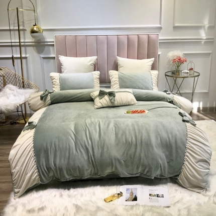 91家纺网 家纺一手货源 找家纺 星野 2019新款宝宝绒韩版小公主四件套 贝儿-绿绒