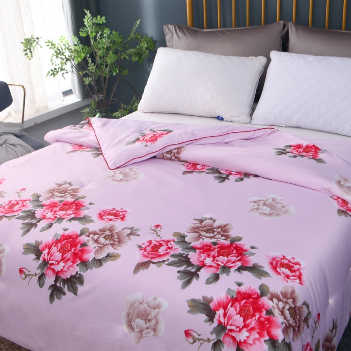 91家纺网 家纺一手货源 找家纺 鑫发家纺 2019新款织锦稠被 花香四溢-粉