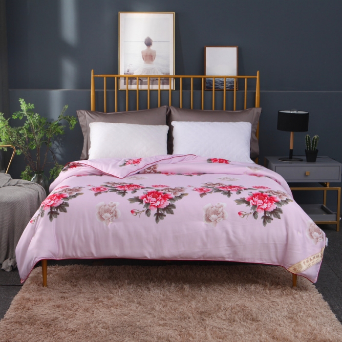 91家纺网 家纺一手货源 找家纺 鑫发家纺 2019新款织锦稠被 花香四溢-粉