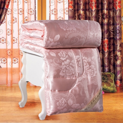 91家纺网 家纺一手货源 找家纺 2025新款全棉缎条贡缎提花被子被芯夏凉被春秋被冬被二合一子母被 灰色