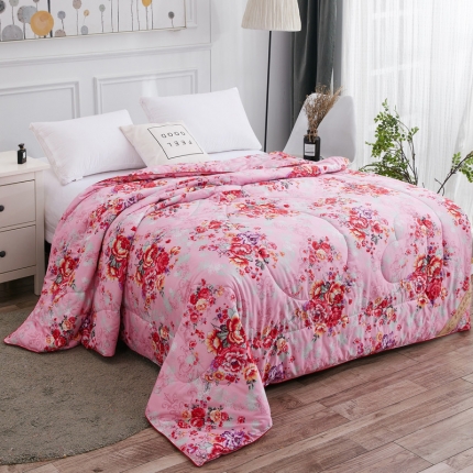 91家纺网 家纺一手货源 找家纺 鑫发家纺 2021新款丝绸印花被 国色天香粉