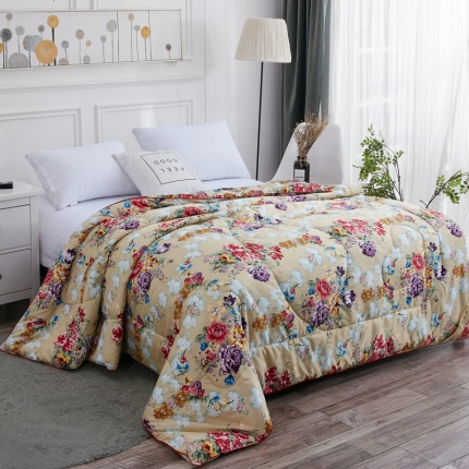 91家纺网 家纺一手货源 找家纺 2025新款全棉缎条贡缎提花被子被芯夏凉被春秋被冬被二合一子母被 灰色