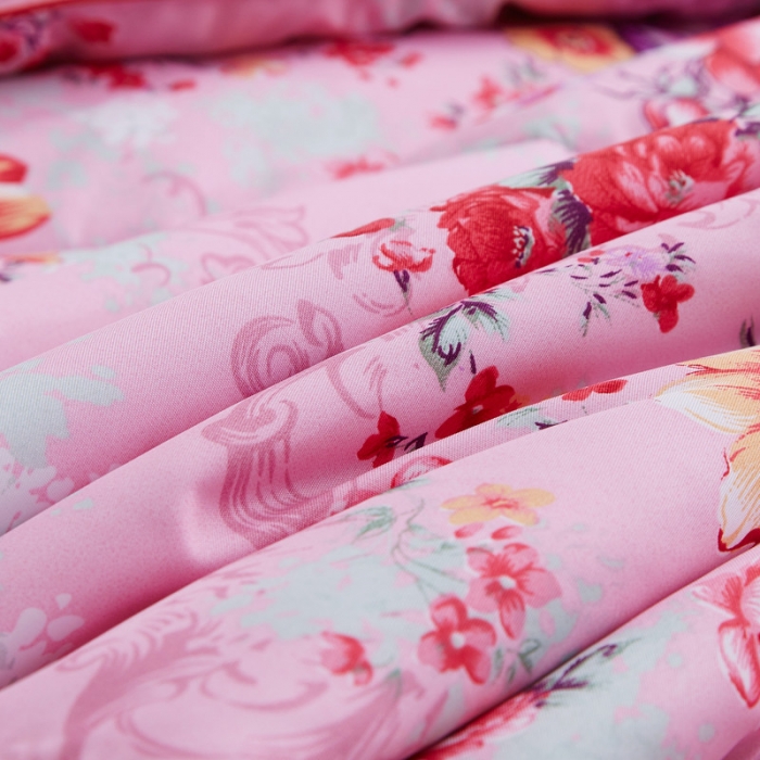 91家纺网 家纺一手货源 找家纺 鑫发家纺 2021新款丝绸印花被 国色天香粉