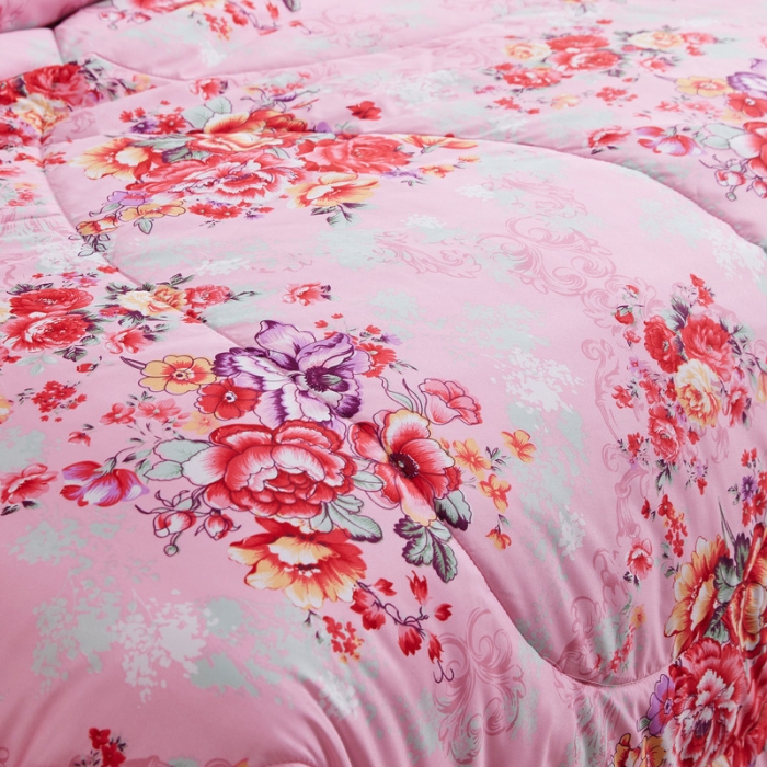 91家纺网 家纺一手货源 找家纺 鑫发家纺 2021新款丝绸印花被 国色天香粉