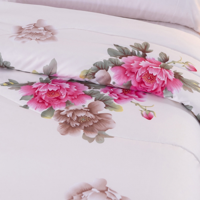 91家纺网 家纺一手货源 找家纺 鑫发家纺2021新款丝绸印花被 盛世牡丹-米白