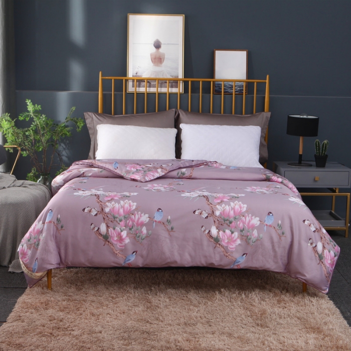 91家纺网 家纺一手货源 找家纺 鑫发家纺 2019新款织锦稠被 喜上枝头-豆沙紫