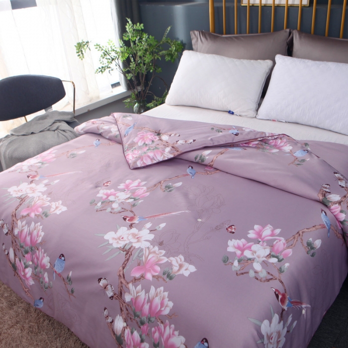 91家纺网 家纺一手货源 找家纺 鑫发家纺 2019新款织锦稠被 喜上枝头-豆沙紫