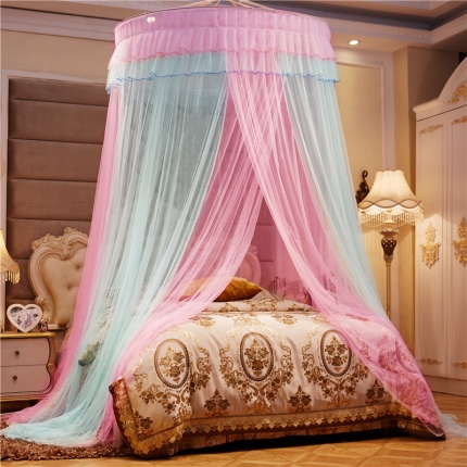 91家纺网 家纺一手货源 找家纺 冉美家纺 2021新款圆顶蚊帐缤纷粉绿